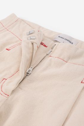 Ecru twill pleated barrel pants