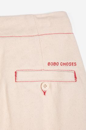 Ecru twill pleated barrel pants