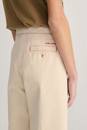 Ecru twill pleated barrel pants