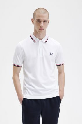 Polo M3600 Blanco/rojo brillante/Azul marino