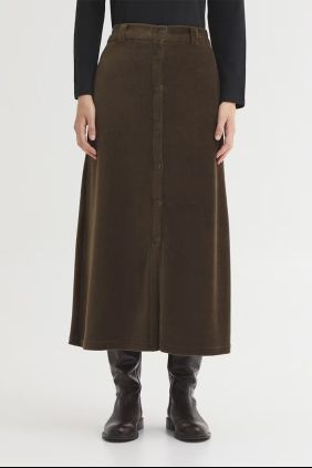  Falda larga micropana elástica verde Khaki