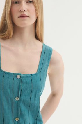 Vestido Tencel sobretintado rayas Turquesa