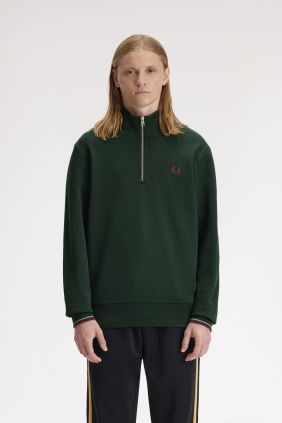 Sudadera media cremallera Alga marina/Azul Stockport/Rojo Oscuro