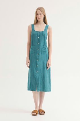Vestido Tencel sobretintado rayas Turquesa