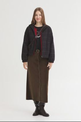  Falda larga micropana elástica verde Khaki