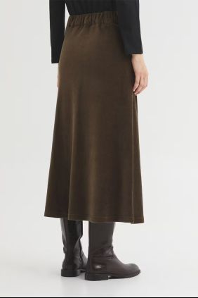  Falda larga micropana elástica verde Khaki