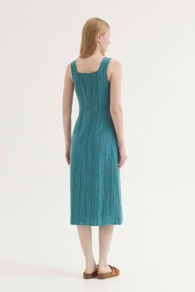 Vestido Tencel sobretintado rayas Turquesa