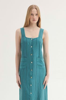Vestido Tencel sobretintado rayas Turquesa