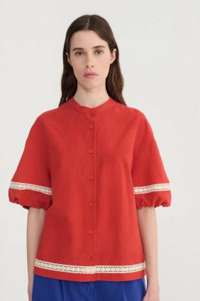 Camisa contraste Mangas abullonadas