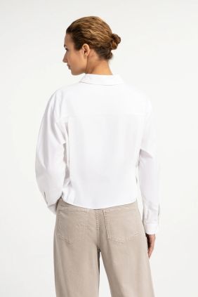 Blusa popelin manga larga con cintura ajustable