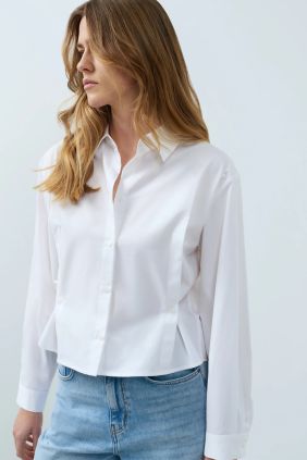 Blusa popelin manga larga con cintura ajustable