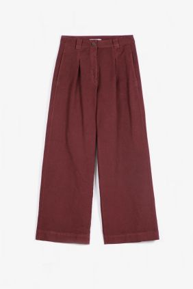 Pantalones plisados de sarga y pierna ancha