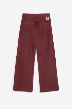 Pantalones plisados de sarga y pierna ancha