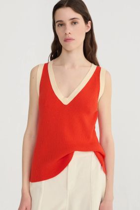 Top de punto calado rojo