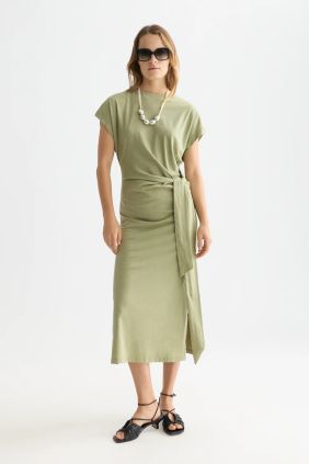 Knotted Midi Dress oil green